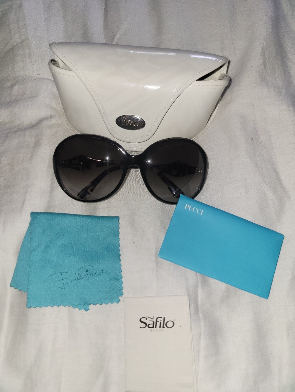 Emilio Pucci White Patent Frame Sunglasses with Black Lenses